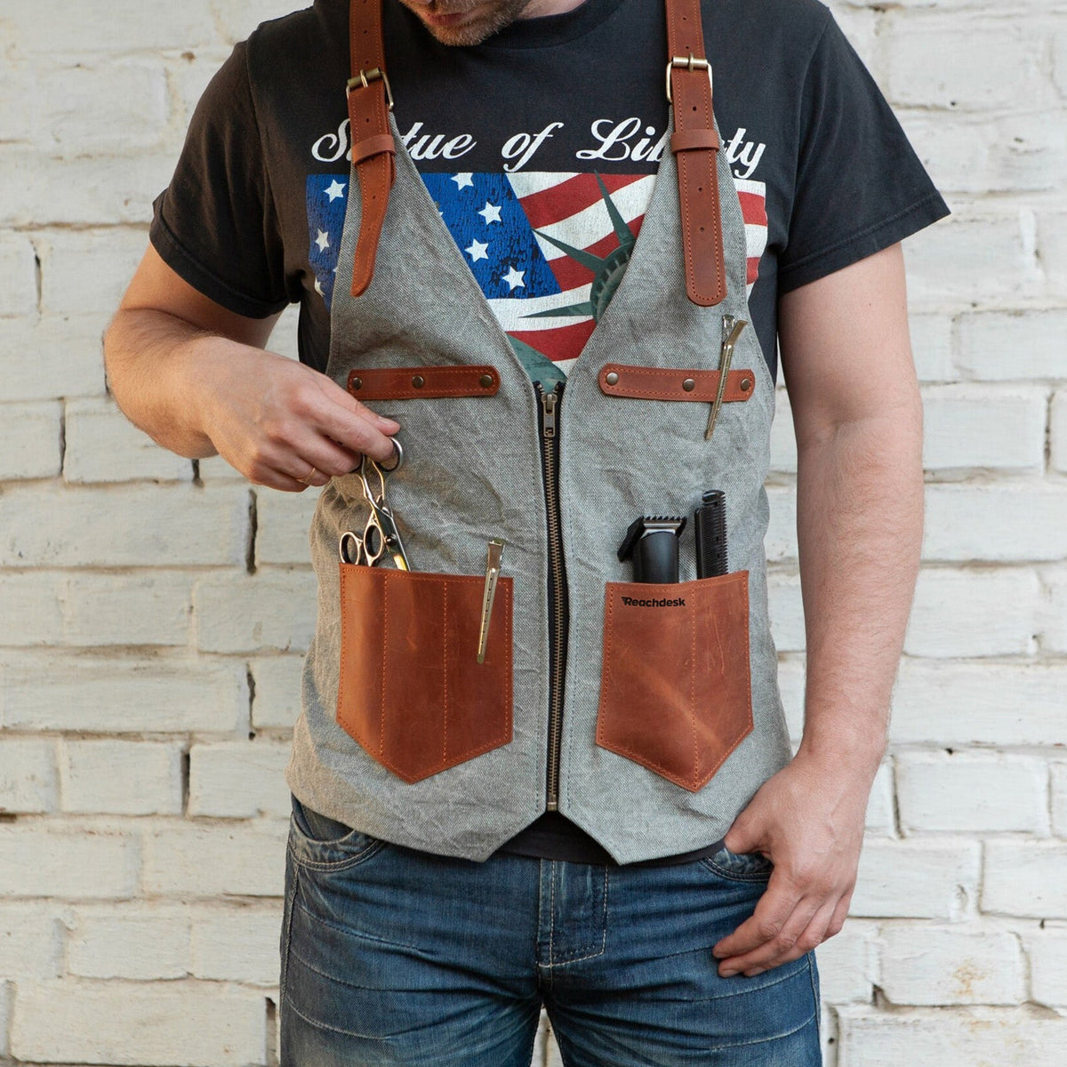 Pikore Leather & Canvas Barber Apron with Pockets