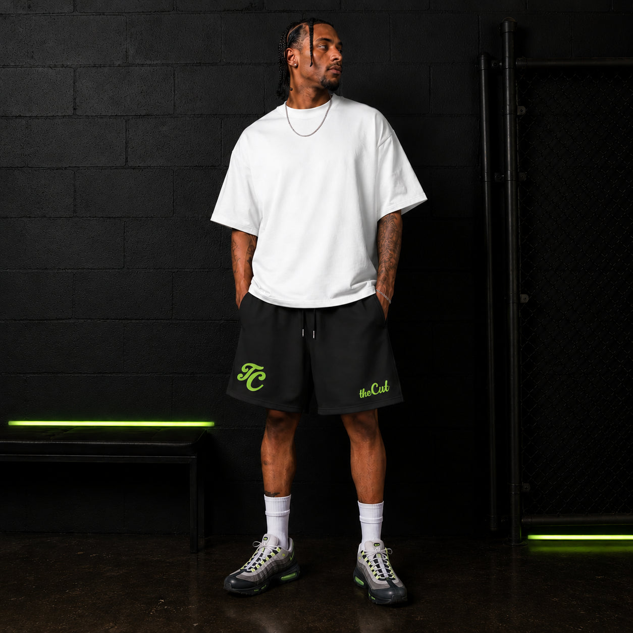 theCut Heavyweight Fleece Shorts - Black/Green