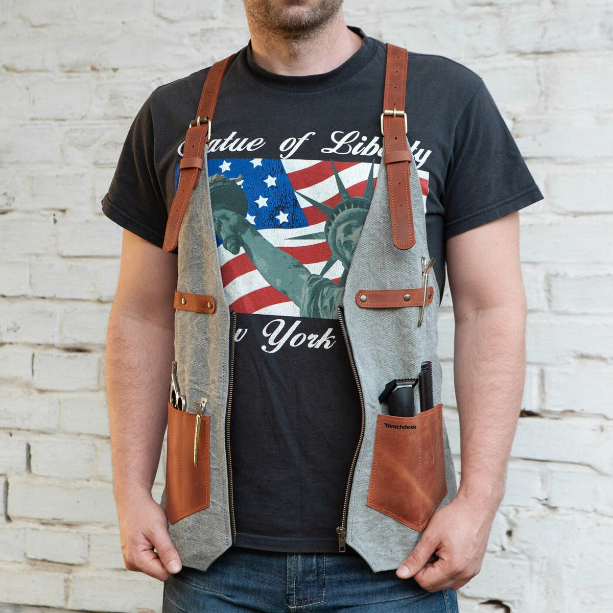 Pikore Leather & Canvas Barber Apron with Pockets