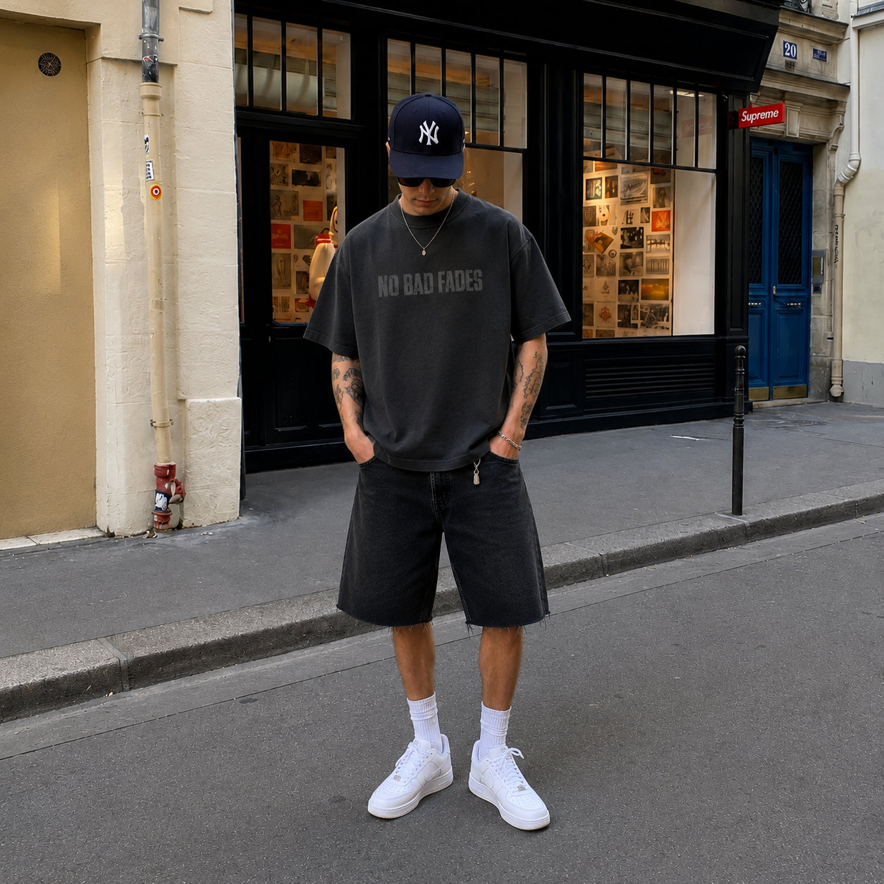 theCut Gray Washed Boxy Cropped Graphic T-shirt