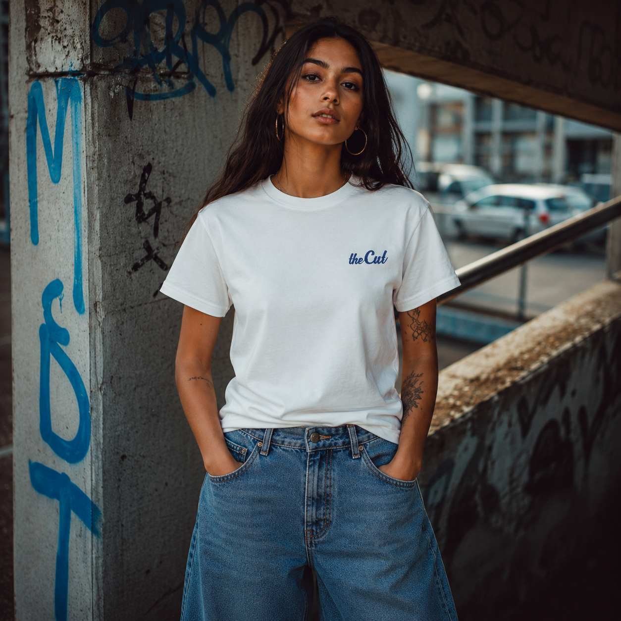 theCut Standard Shoulder T-Shirt White/Blue