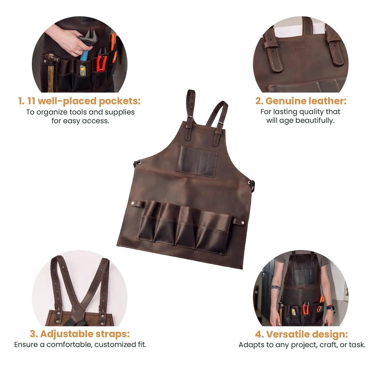 Pikore 11-Pocket Leather Barber Apron