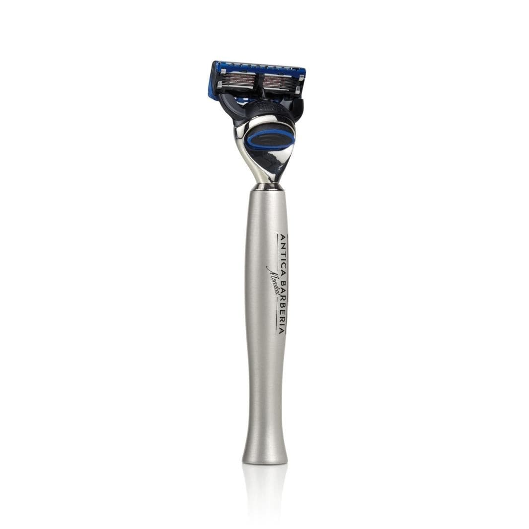 Titan Silver Brushed Aluminum Razor Handle for Fusion Cartridge