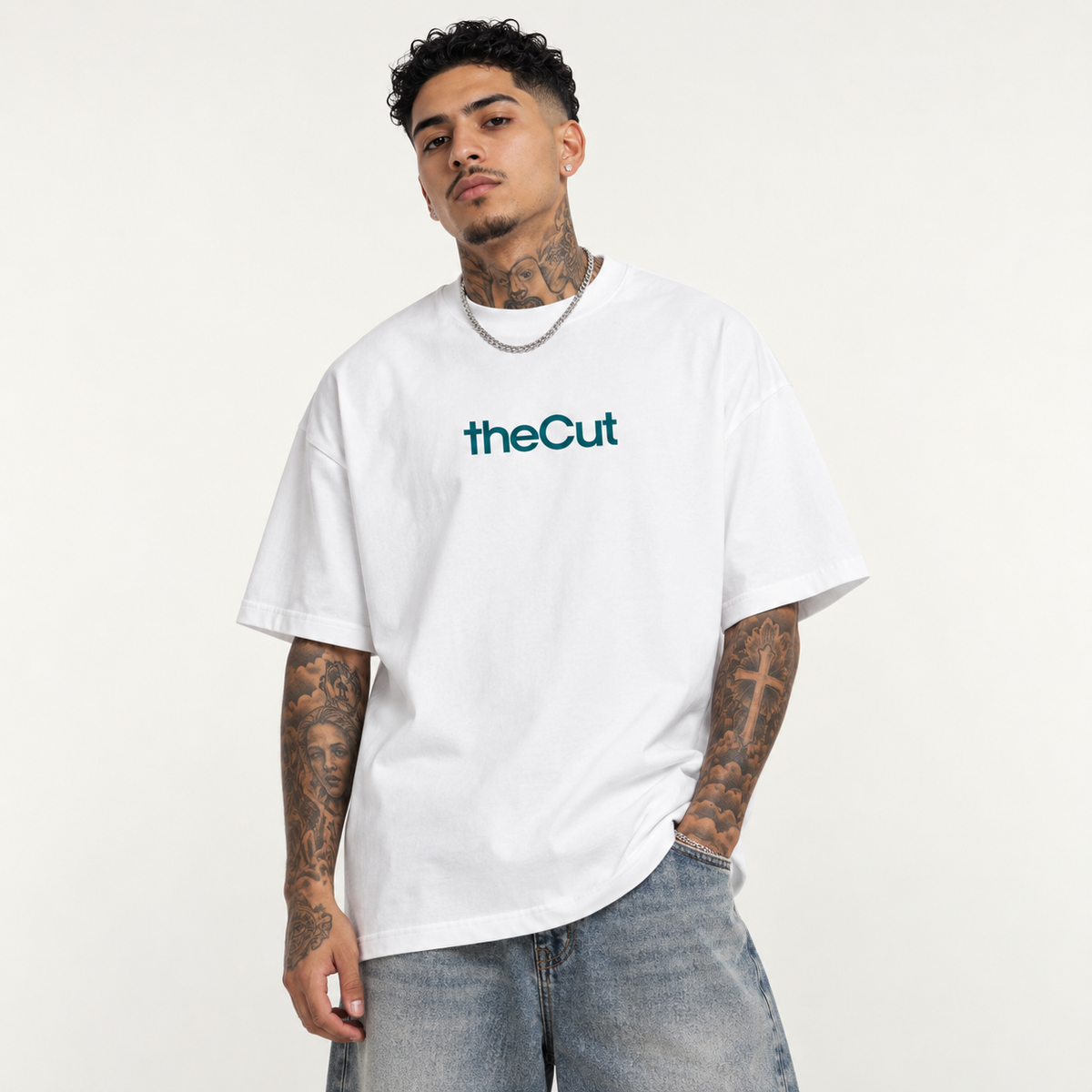 theCut Tee - White/Teal