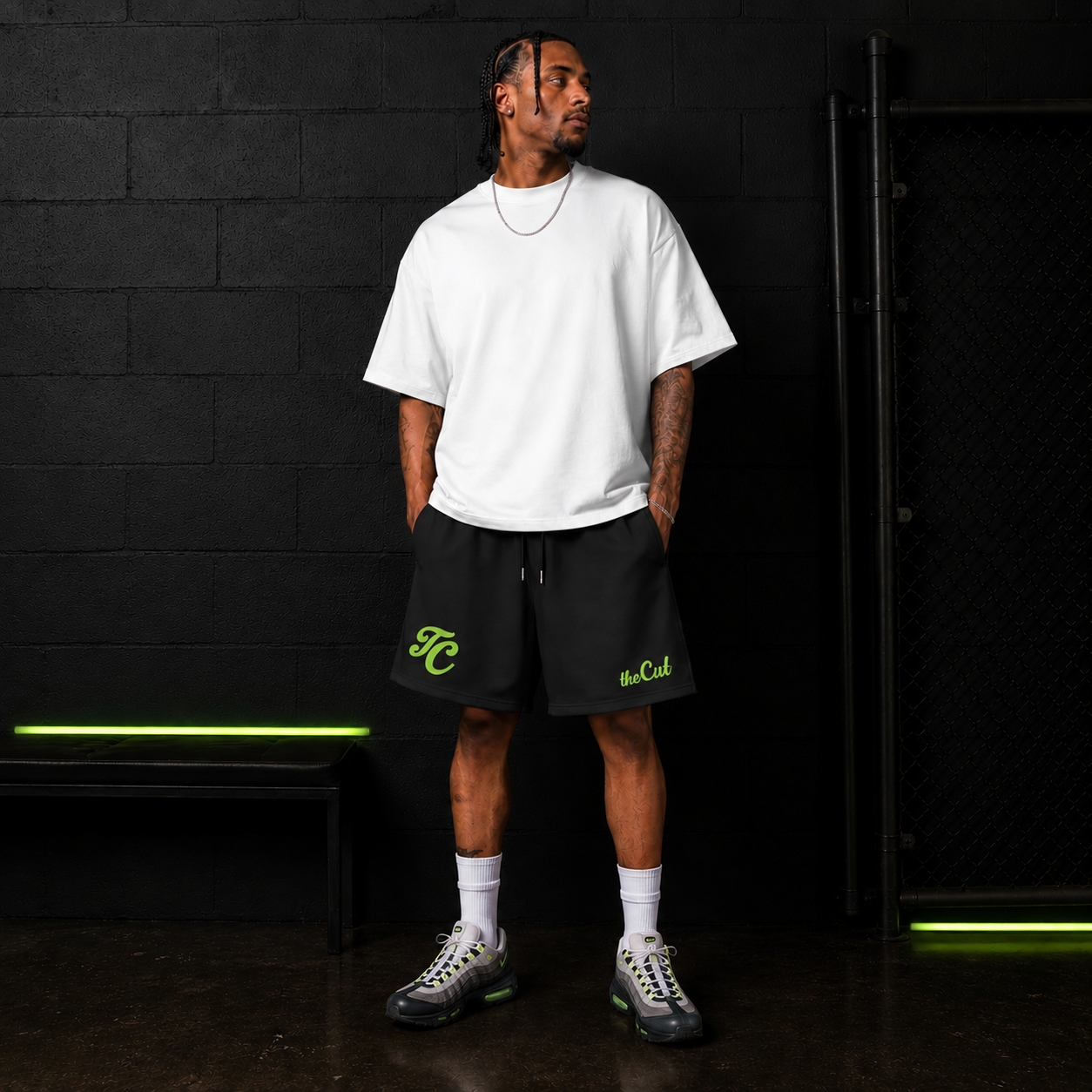 theCut Heavyweight Fleece Shorts - Black/Green