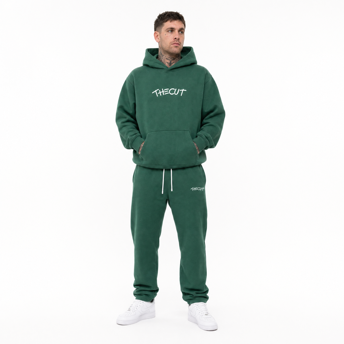 GREEN THECUT FLEECED HOODIE