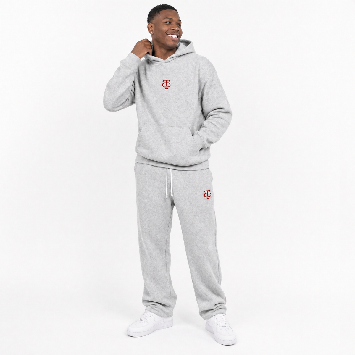 GREY/RED TC FLEECED HOODIE