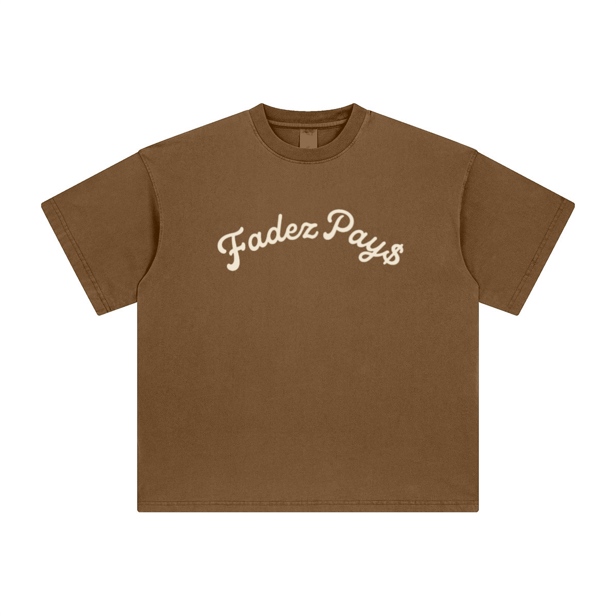 theCut FP tee in coffee brown shown flat without print, showing the heavyweight crew neck and boxy fit.