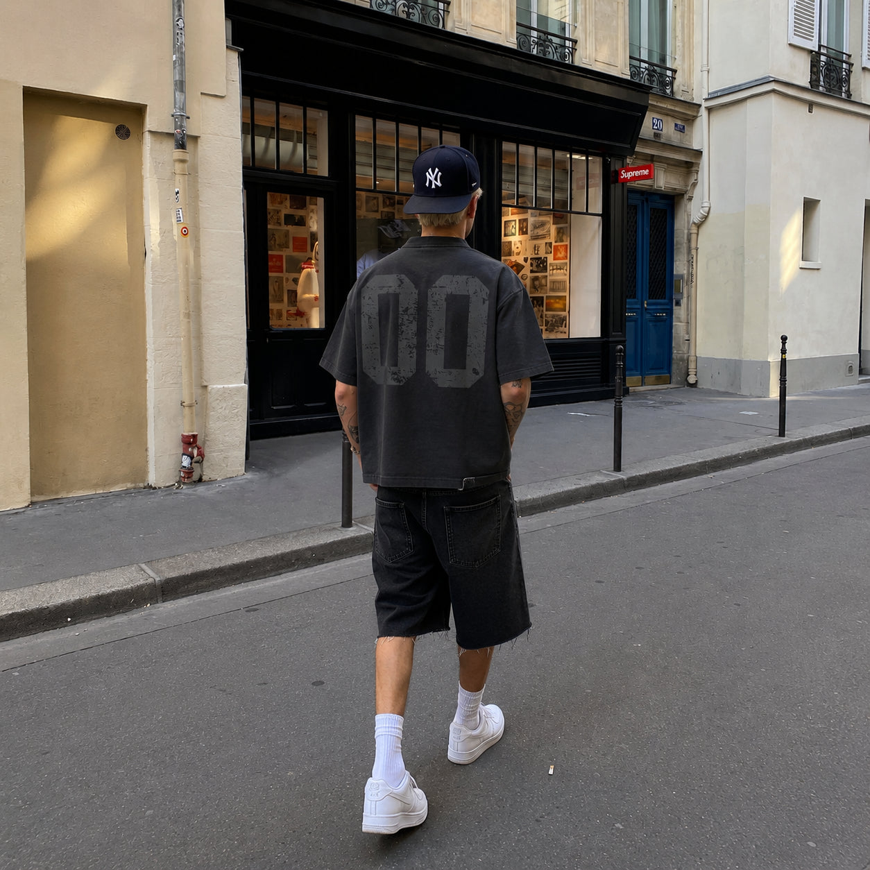 theCut Gray Washed Boxy Cropped Graphic T-shirt