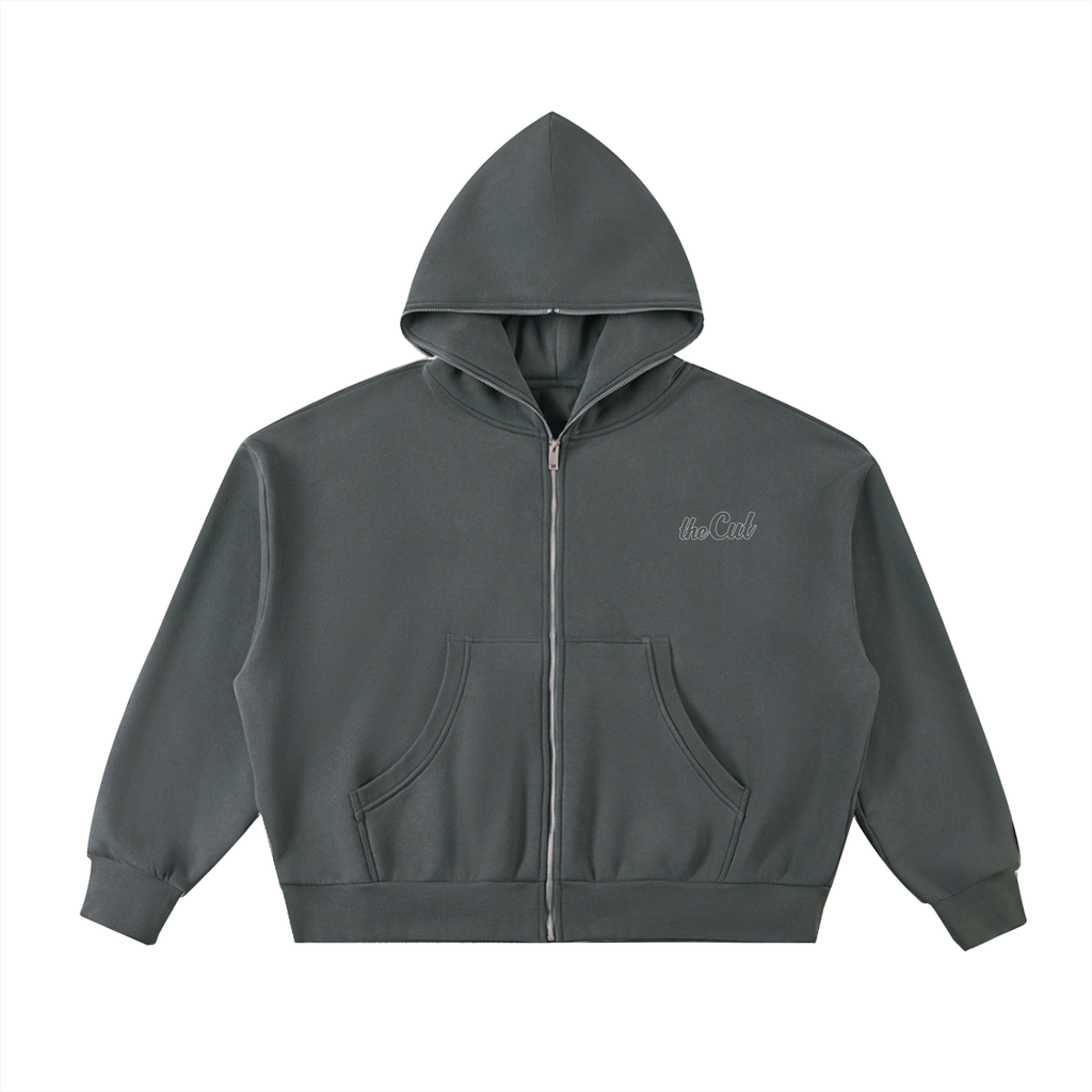 Fleeced Full-Zip Boxy Hoodie