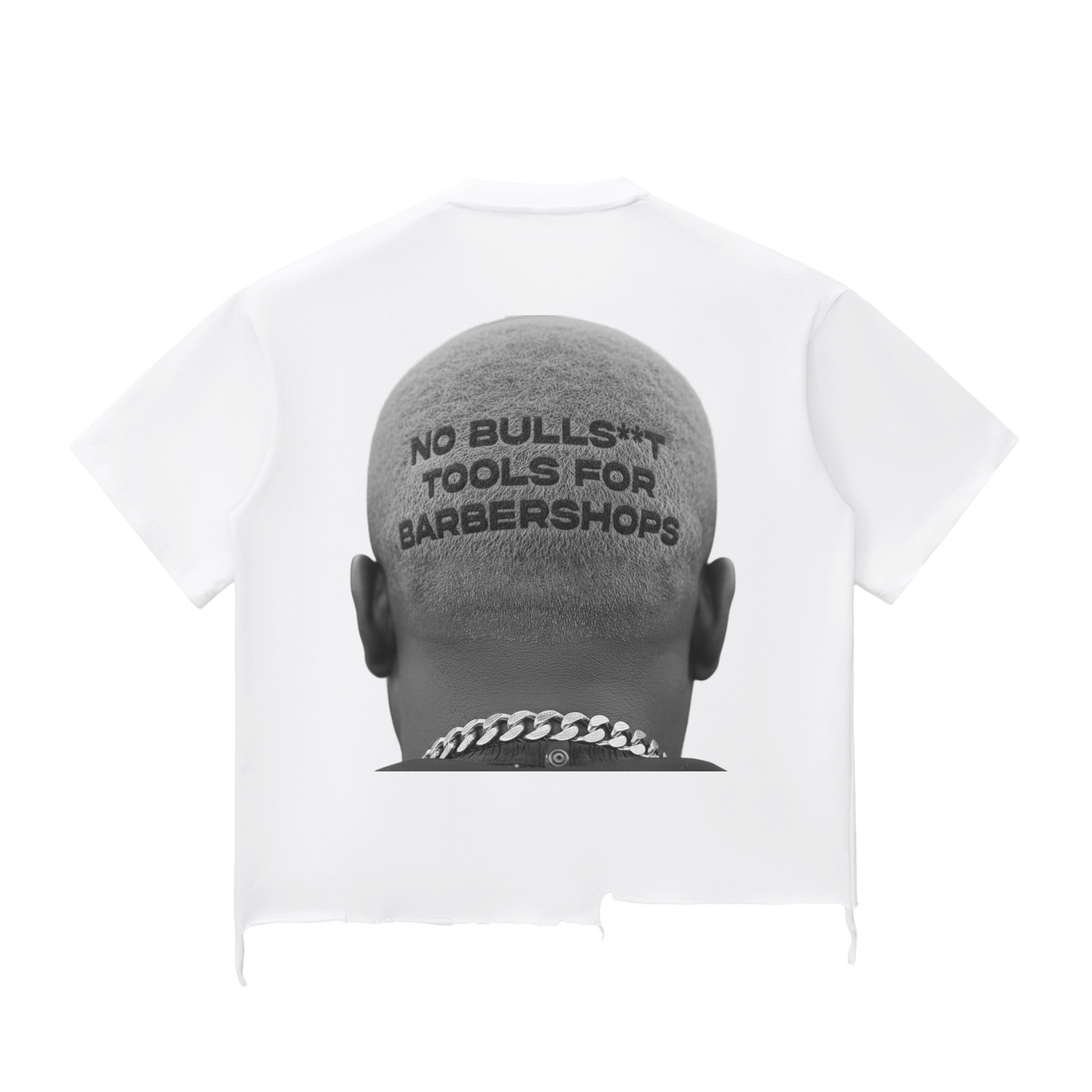No Bullsh**t Tools For Barbershops Head Snow Wash Cropped Raw-Hem Boxy Tee