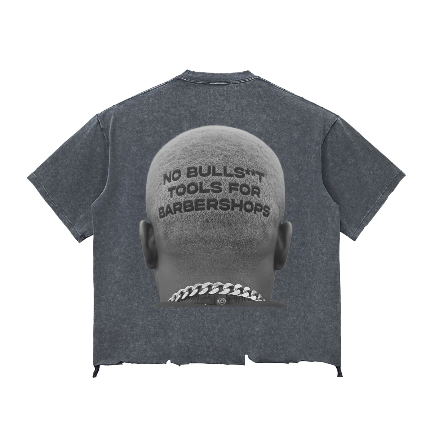 No Bullsh**t Tools For Barbershops Head Snow Wash Cropped Raw-Hem Boxy Tee