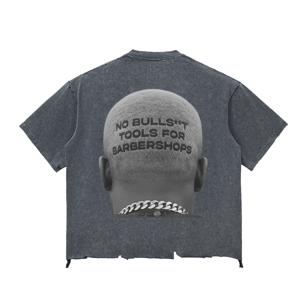 No Bullsh**t Tools For Barbershops Head Snow Wash Raw-Hem Boxy T-shirt