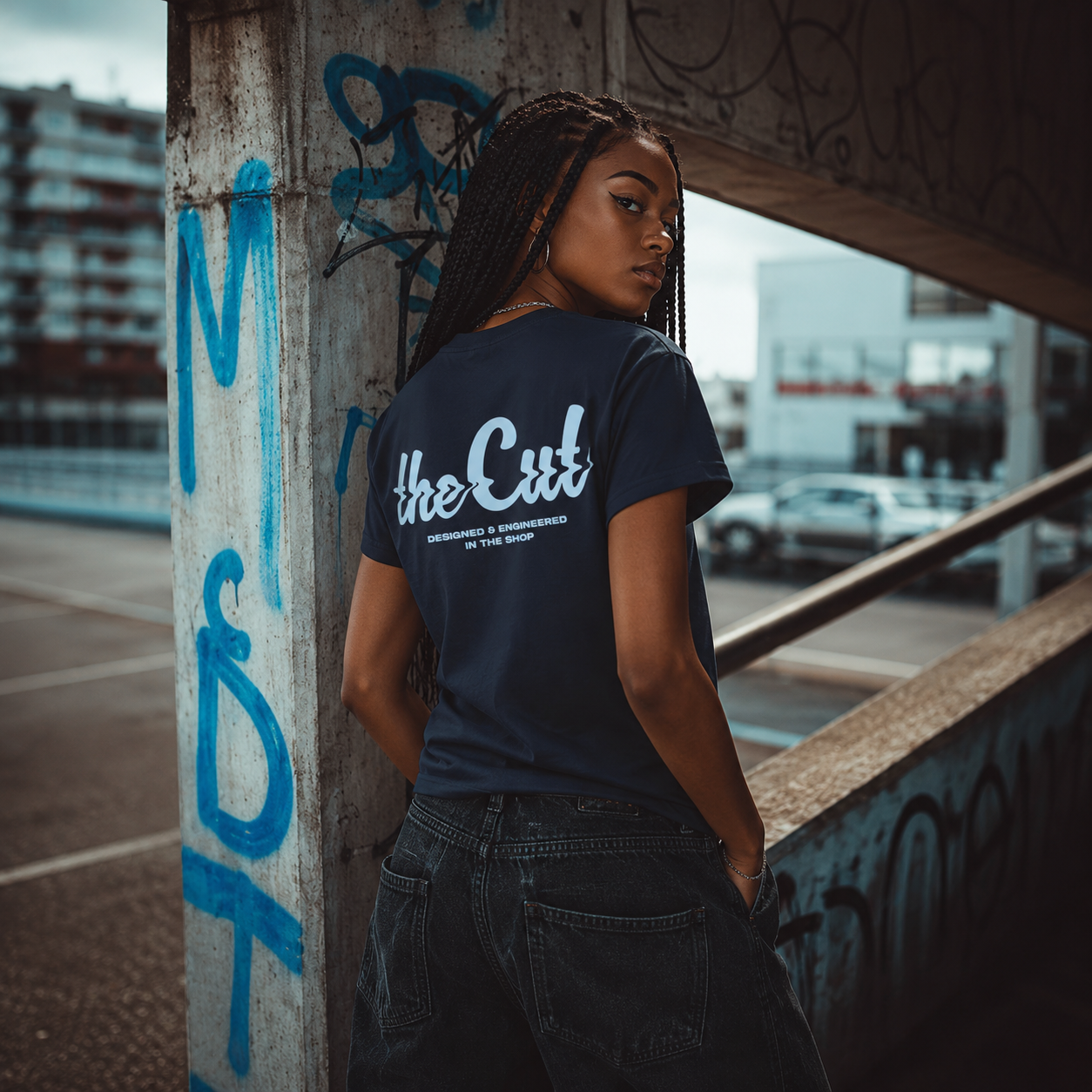 theCut Standard Shoulder T-Shirt Navy Blue