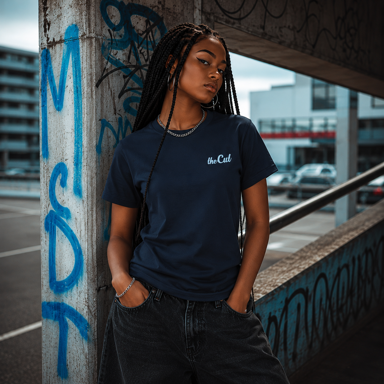 theCut Standard Shoulder T-Shirt Navy Blue