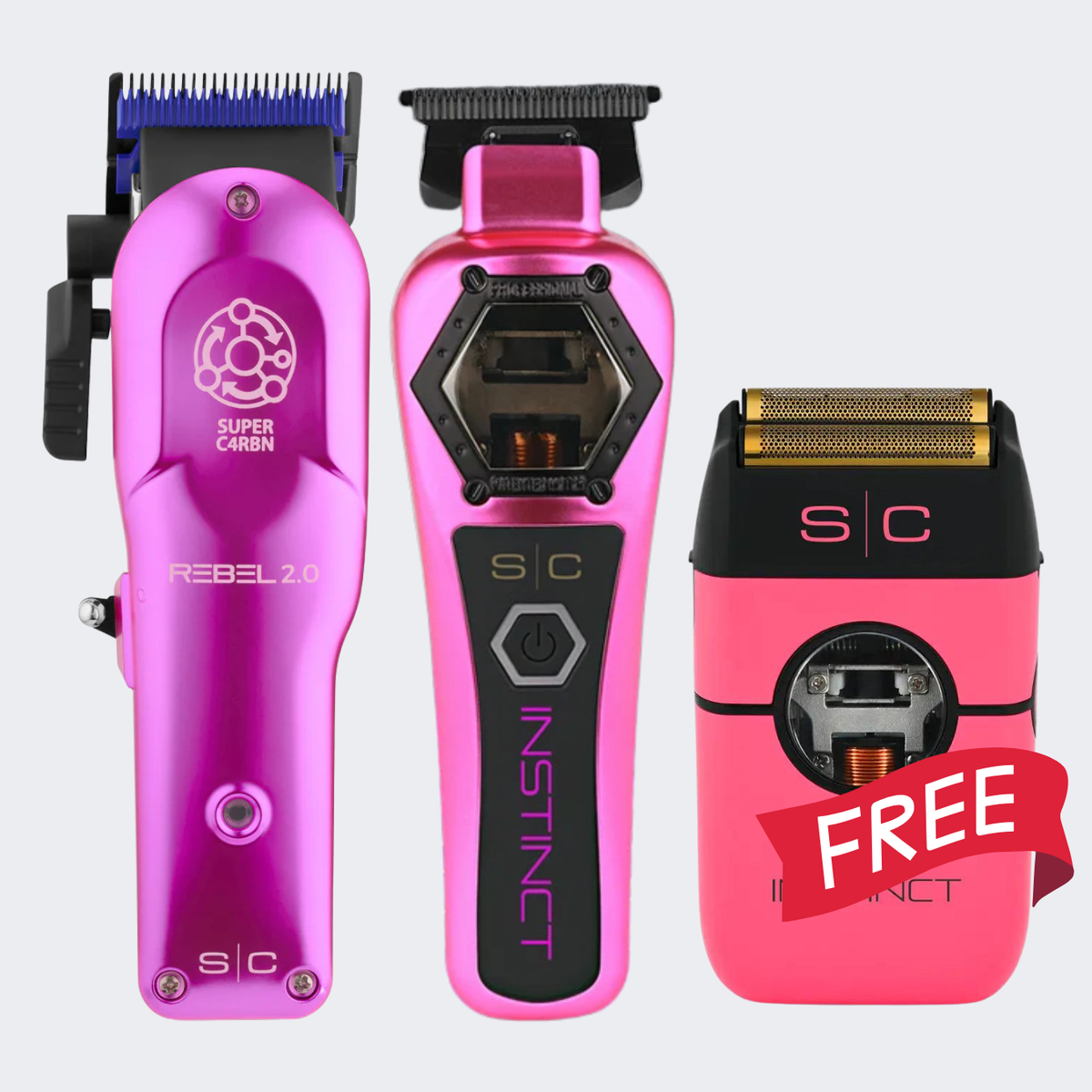 StyleCraft Rebel 2.0 Clipper, Instinct Metal Trimmer with FREE Instinct Metal Foil Shaver Pink