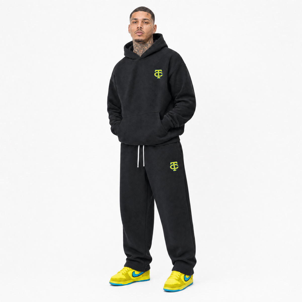 BLACK TC GLITCH FLEECED HOODIE