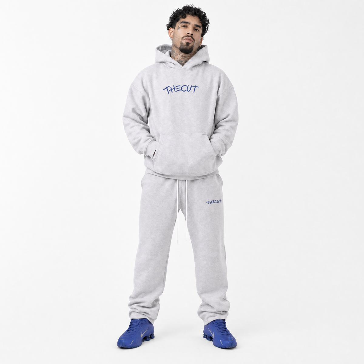 GREY/BLUE THECUT FLEECED HOODIE