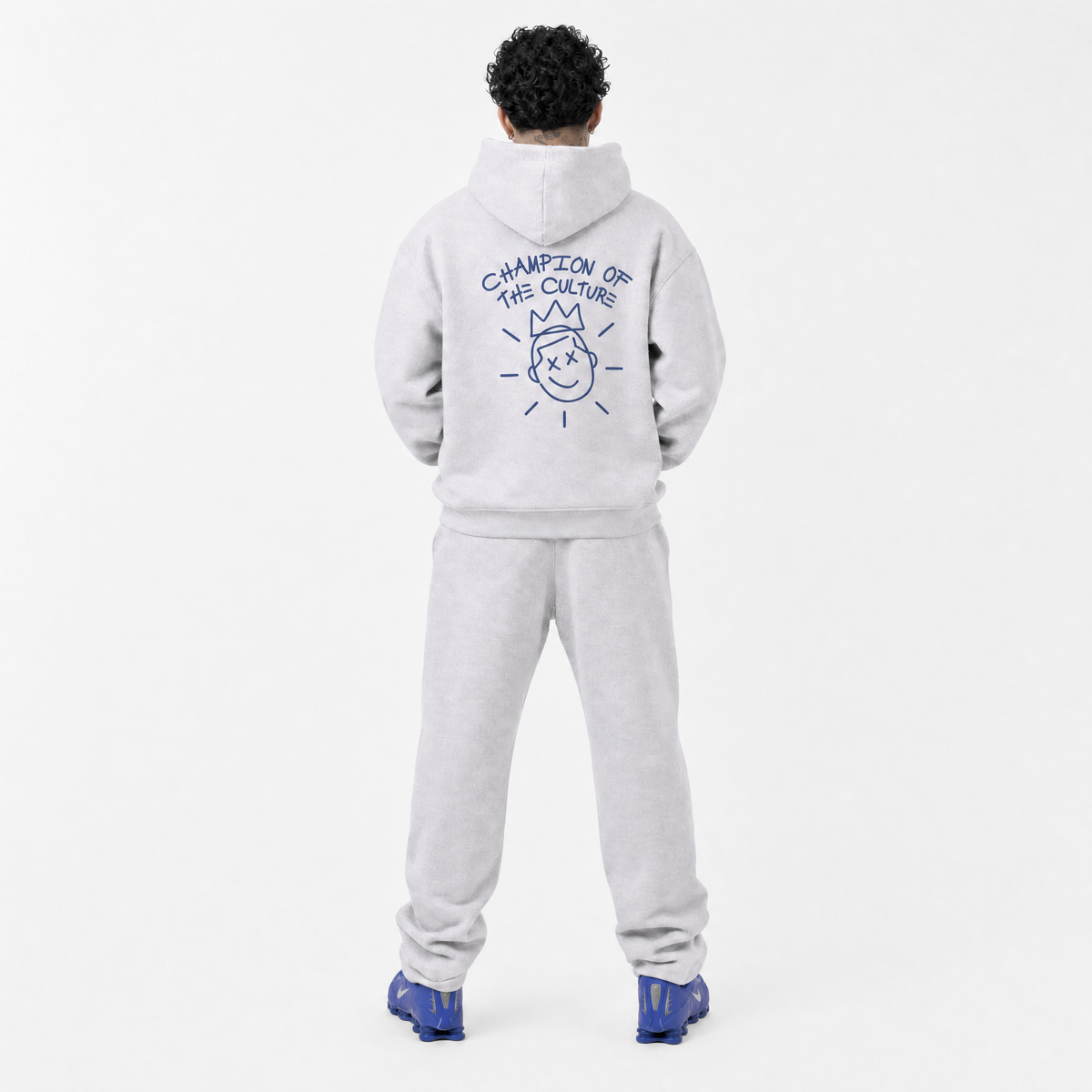 GREY/BLUE THECUT FLEECED HOODIE