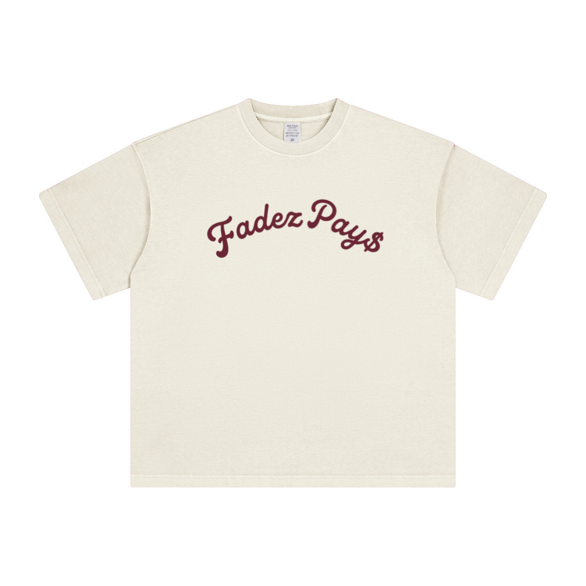 theCut FP tee in beige shown flat without print, showing the heavyweight crew neck and boxy fit.