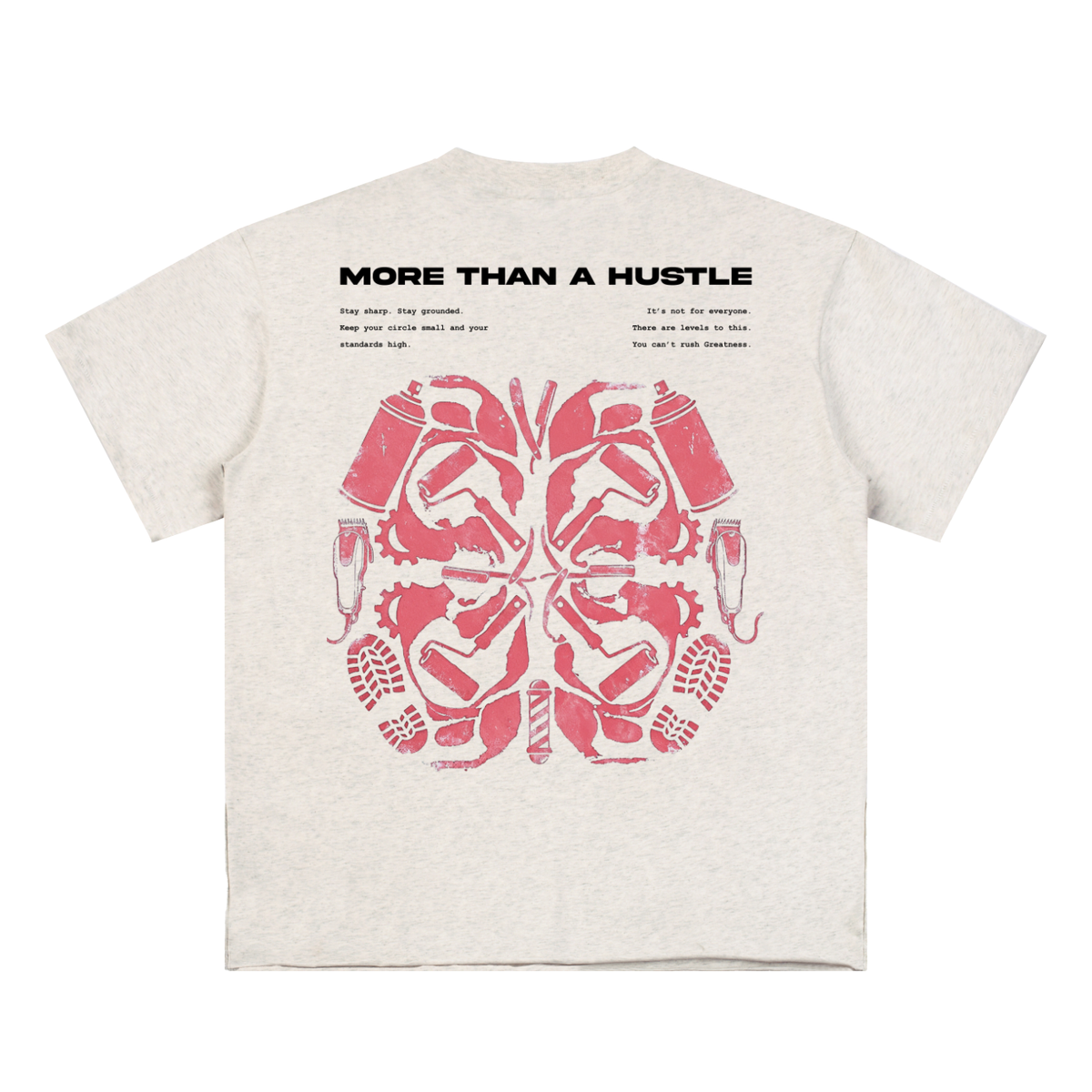 theCut More Than A Hustle tee in cream shown flat, showing the pink script print.