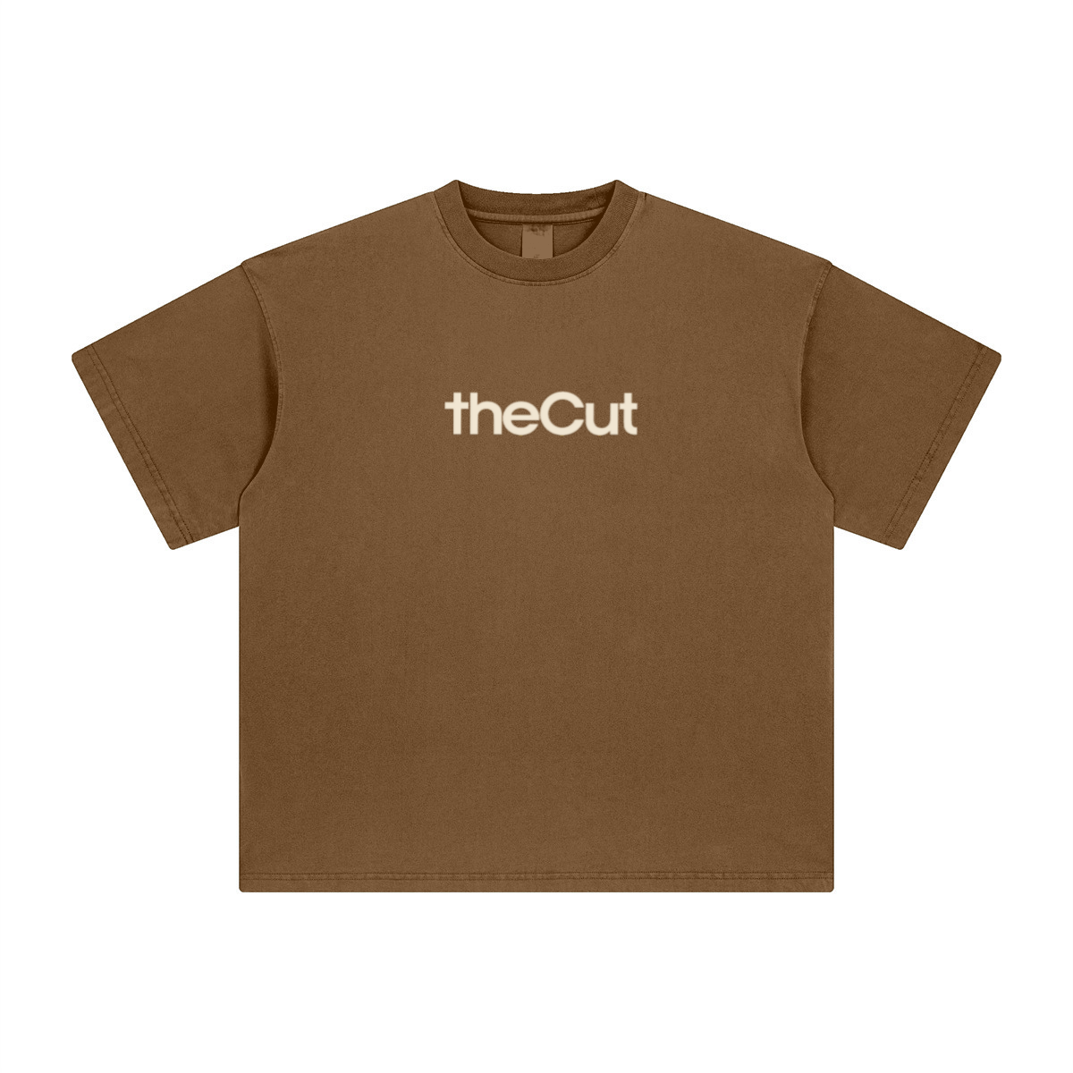 theCut tee in coffee brown shown flat without print, showing the heavyweight crew neck and boxy fit.