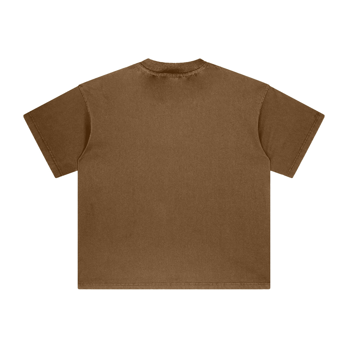 theCut tee in coffee brown shown flat from an alternate angle, showing sleeve length and hem.